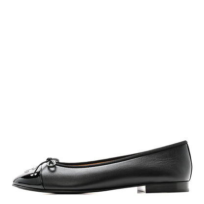Chanel Lambskin Patent Cap Toe Ballerina Flats 39.5 Black 1 of 10