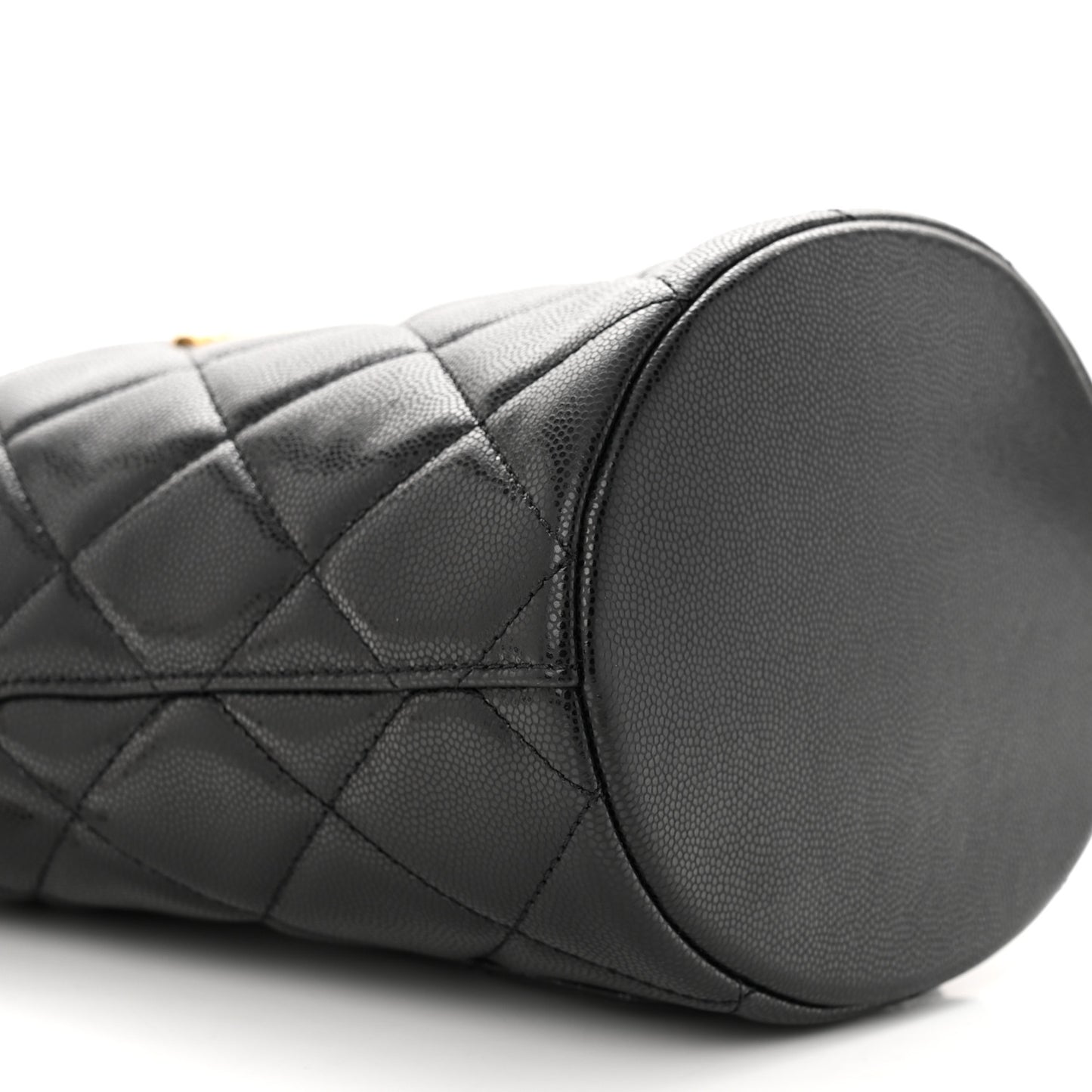 Caviar Quilted Twist Your Buttons Bucket Bag Black