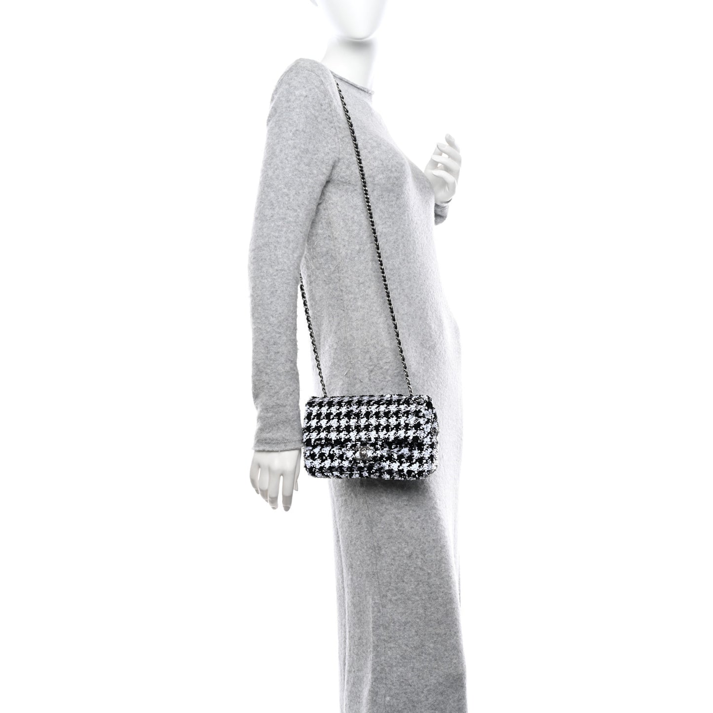 Sequin Mini Houndstooth Rectangular Flap Black White
