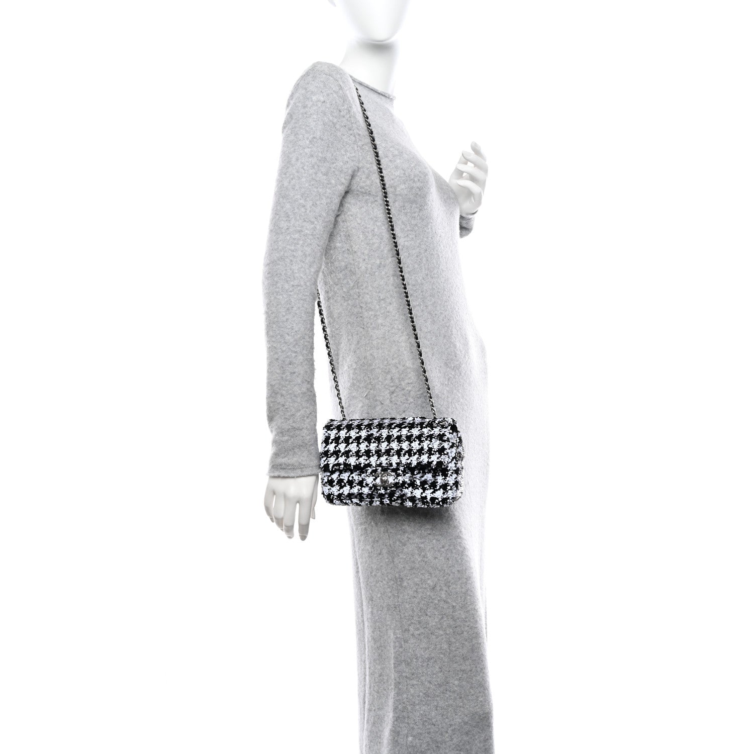 Chanel Sequin Mini Houndstooth Rectangular Flap Black White 2 of 11
