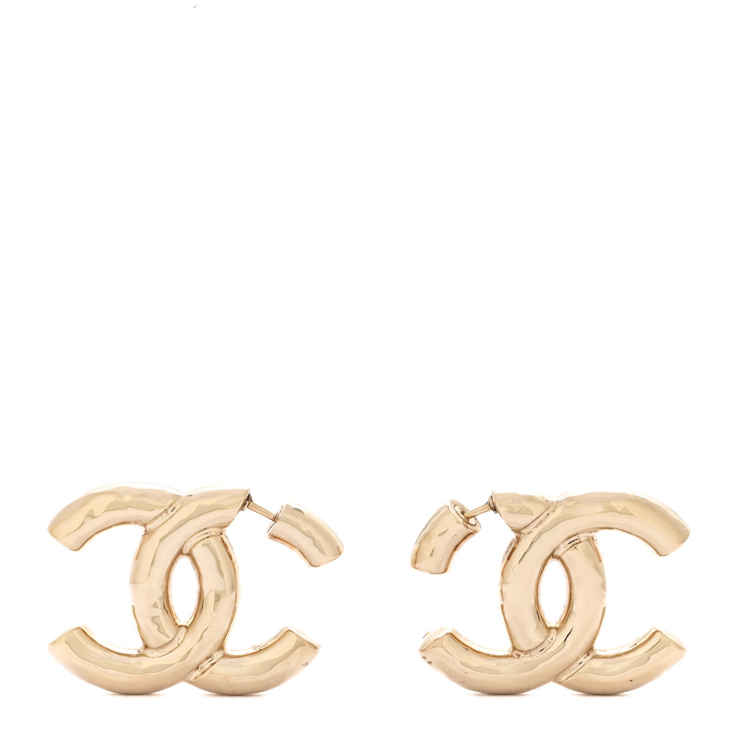 Chanel Metal Large CC Earrings Light Gold 1 of 5