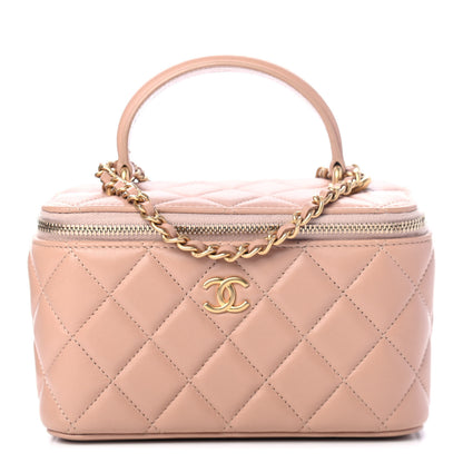 Chanel Lambskin Quilted Small Top Handle Vanity Case With Chain Beige 1 of 5