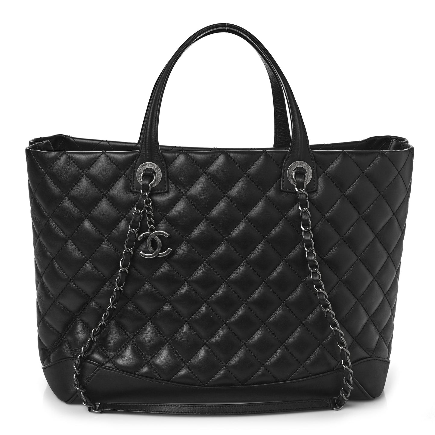 Calfskin Quilted Large Easy Shopping Tote Black