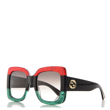Gucci Square Frame GG0083S Sunglasses Glitter Red Black Green 1 of 9