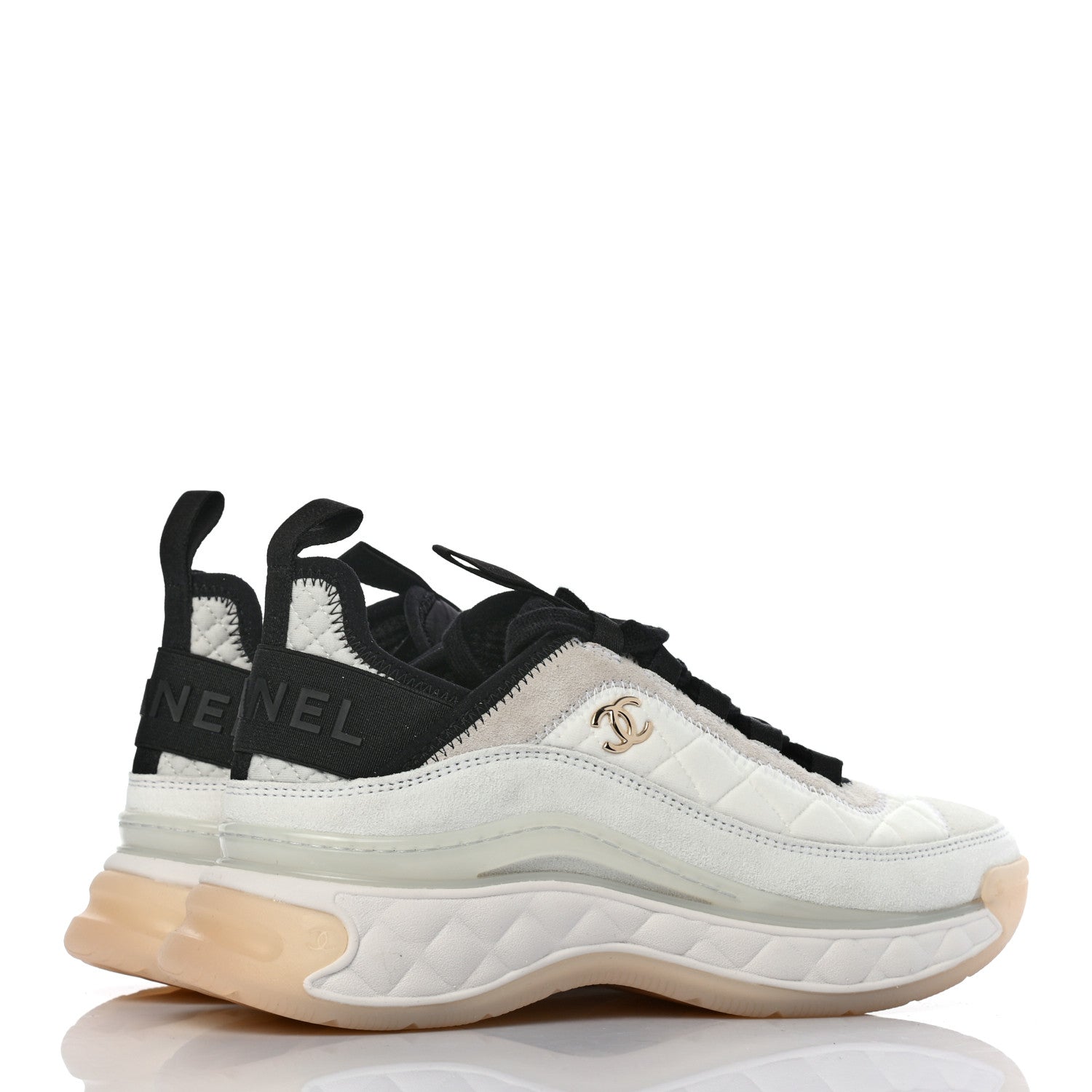 Chanel Velvet Calfskin Mixed Fibers CC Sneakers 36 Ivory Black 4 of 8