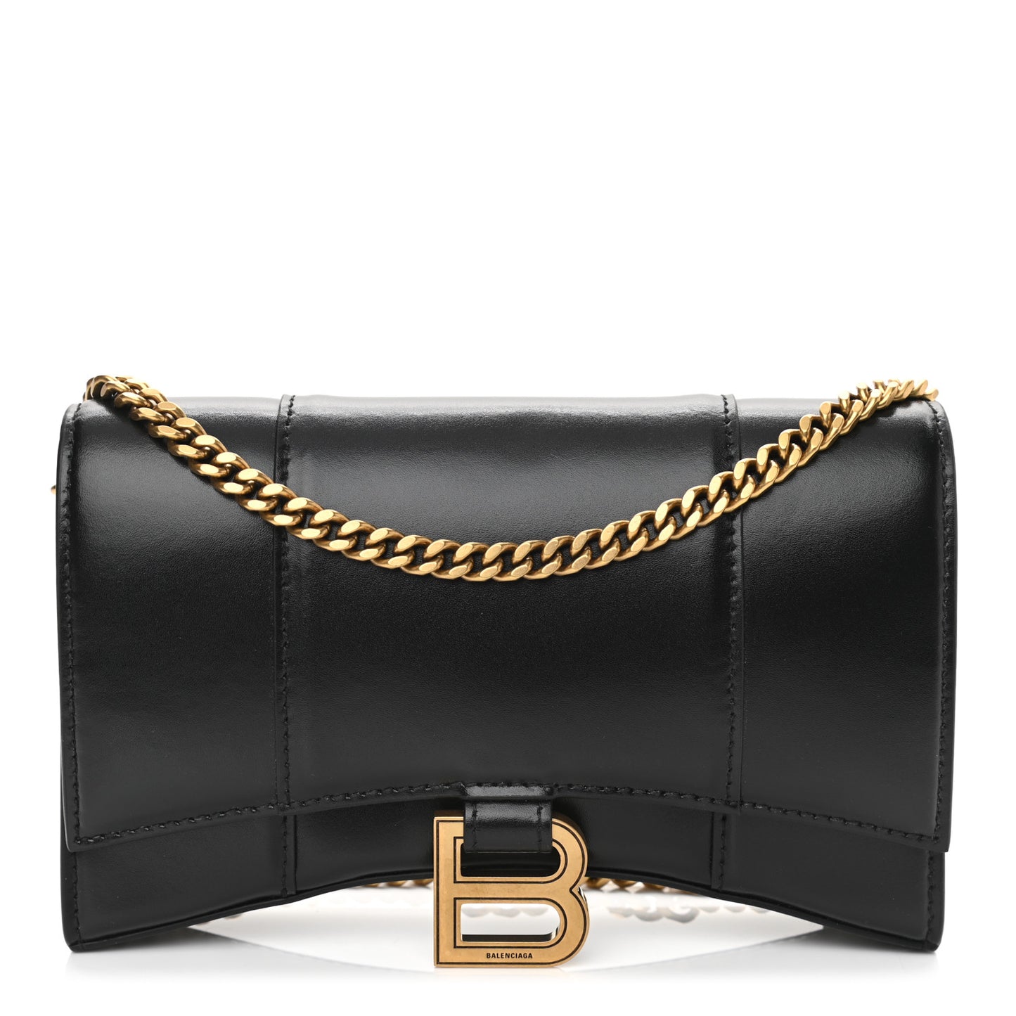 Shiny Box Calfskin Hourglass Chain Bag Black