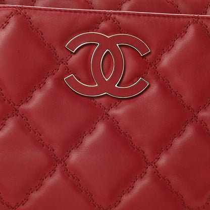Chanel Calfskin Double Stitch Large Hamptons Tote Red 8 of 10