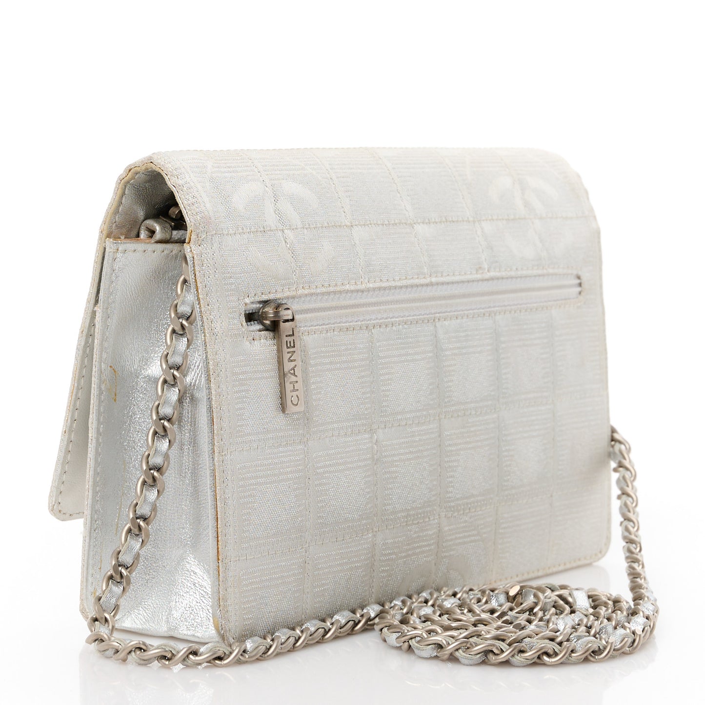 Nylon Travel Wallet On Chain WOC Metallic Silver