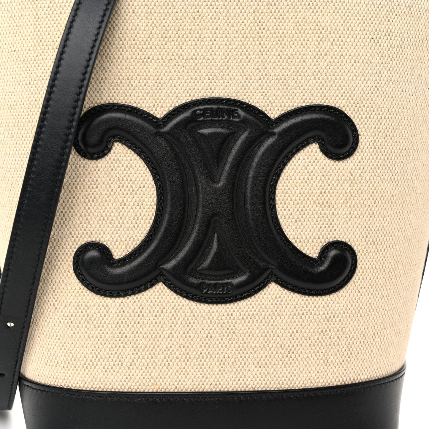 Canvas Calfskin Triomphe Small Bucket Bag Vanilla Black