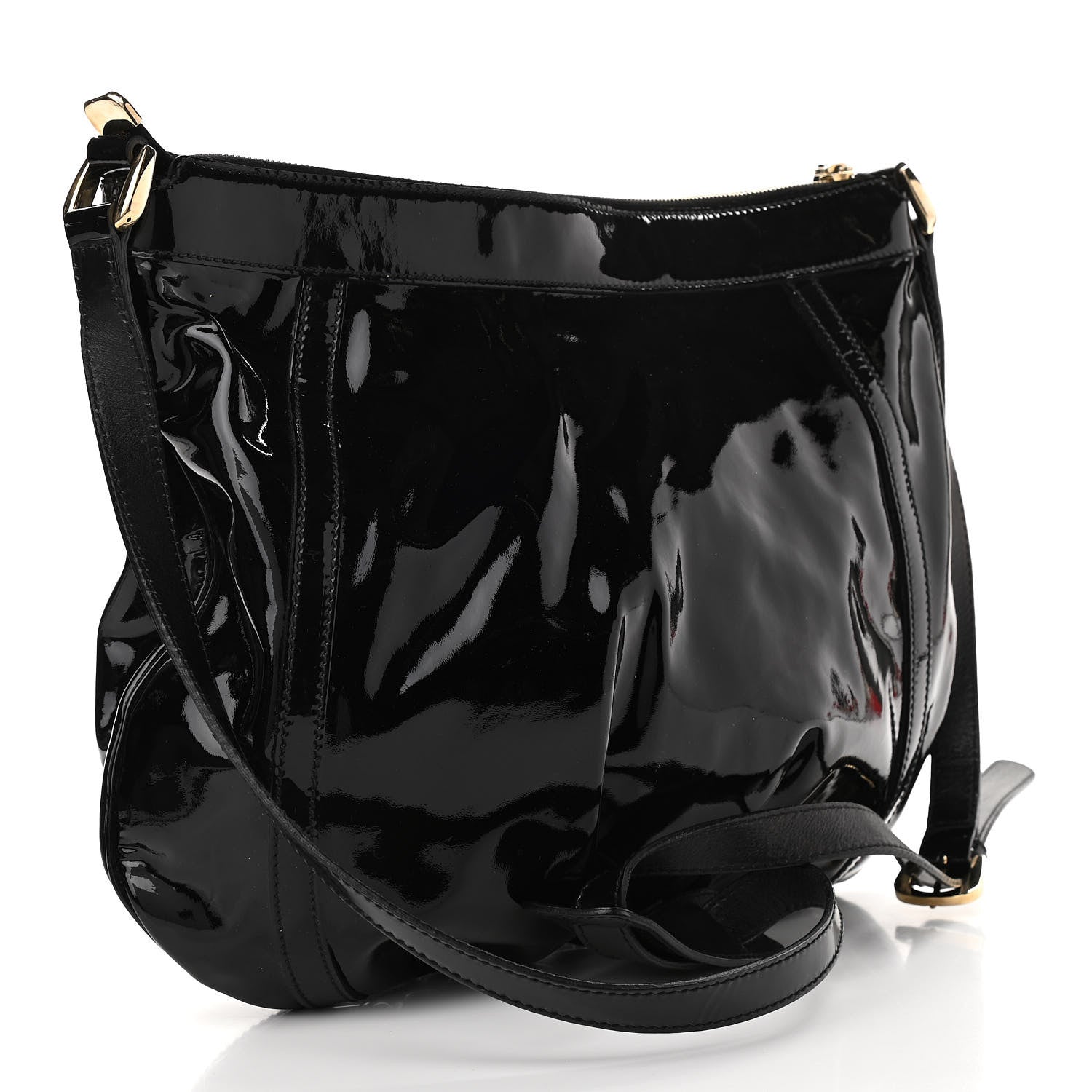 Gucci Patent Large D Gold Ring Messenger Black 3 of 10