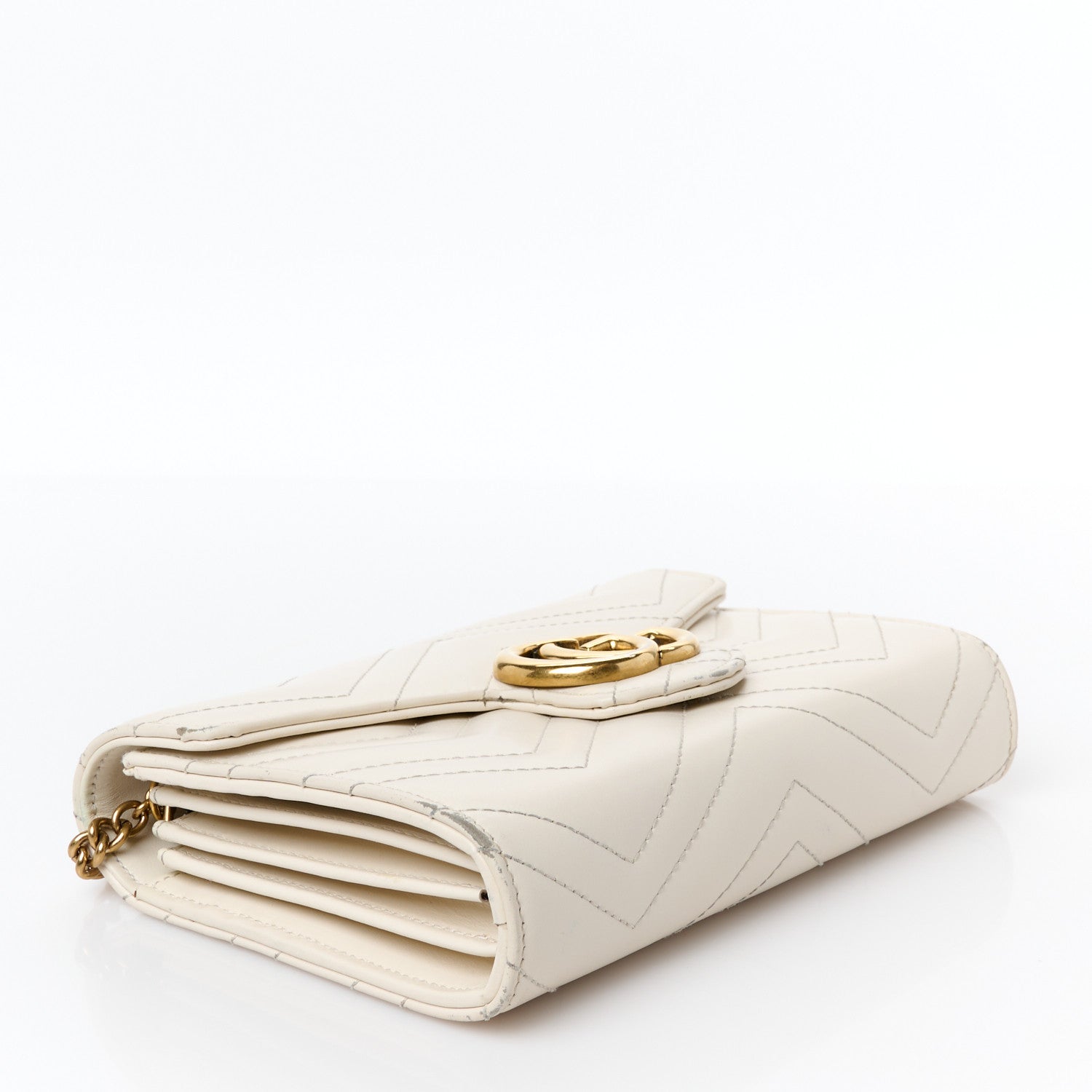 Gucci Calfskin Matelasse GG Marmont Chain Wallet Mystic White 4 of 14