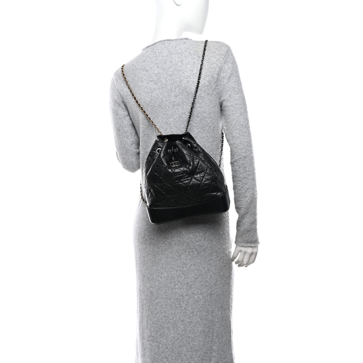 Aged Calfskin Quilted Gabrielle Backpack Black