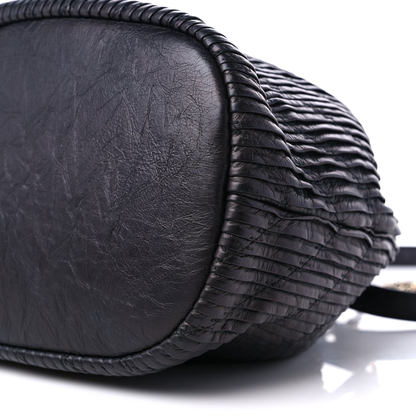 Iridescent Crumpled Calfskin Coco Pleats Drawstring Bag Black