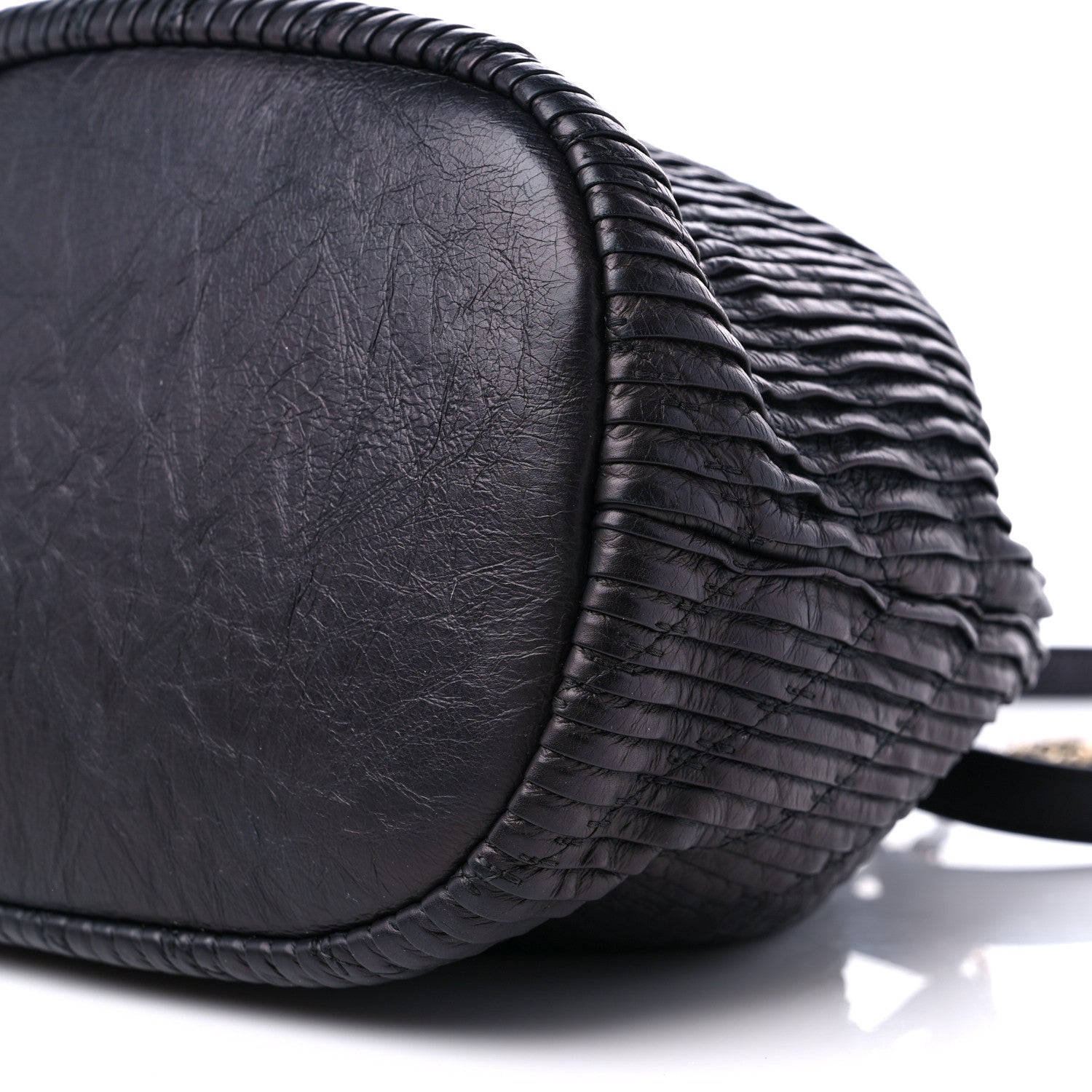 Chanel Iridescent Crumpled Calfskin Coco Pleats Drawstring Bag Black 9 of 9