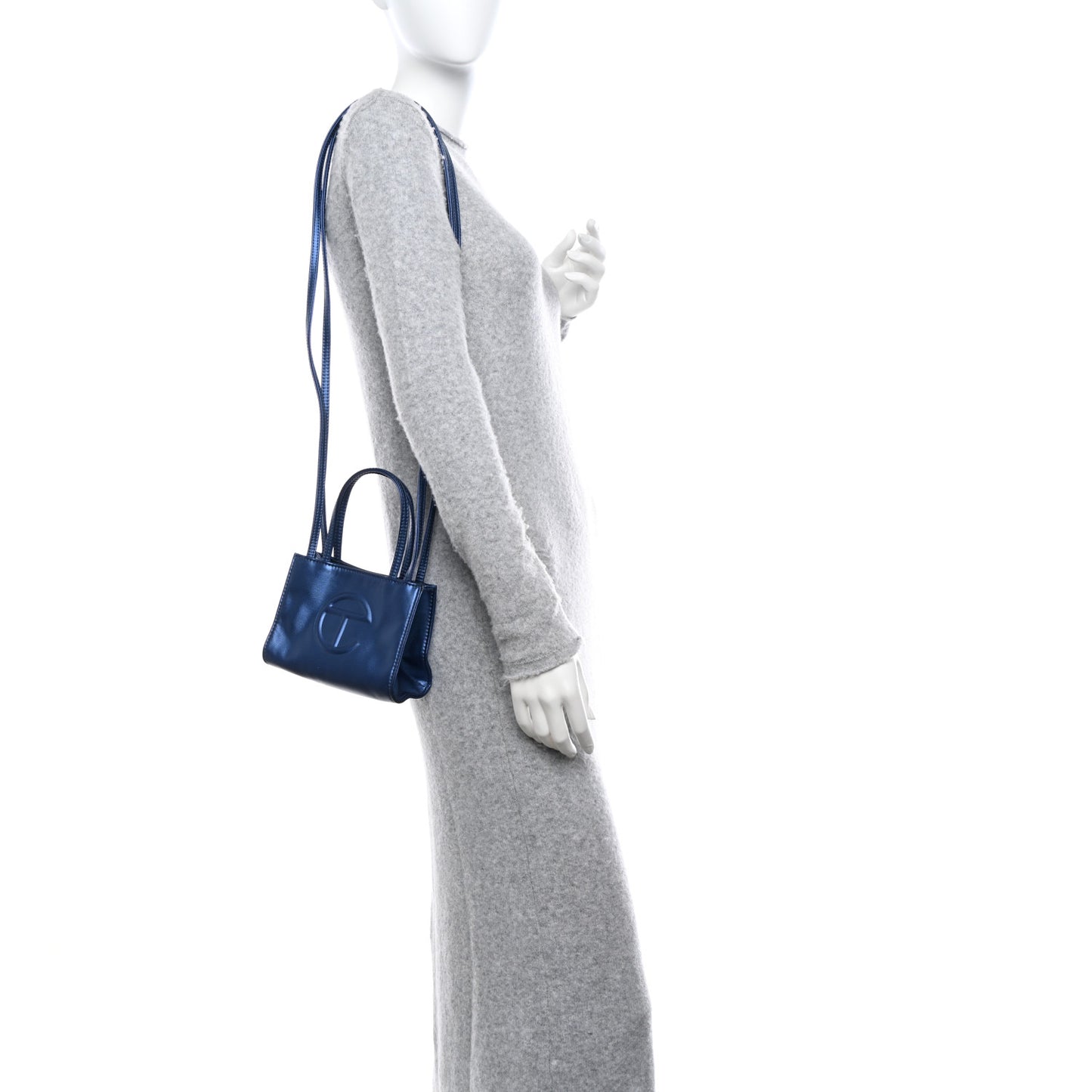 Metallic Vegan Leather Small Shopping Bag Cobalt