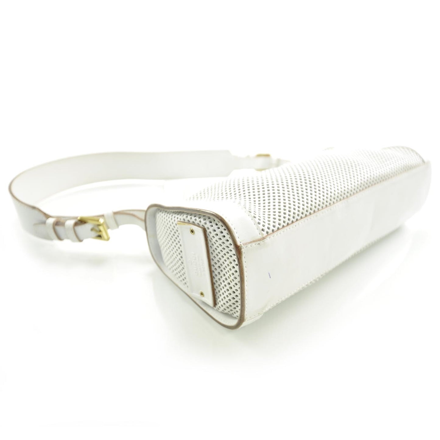 Perforated Leather Shoulder Bag White