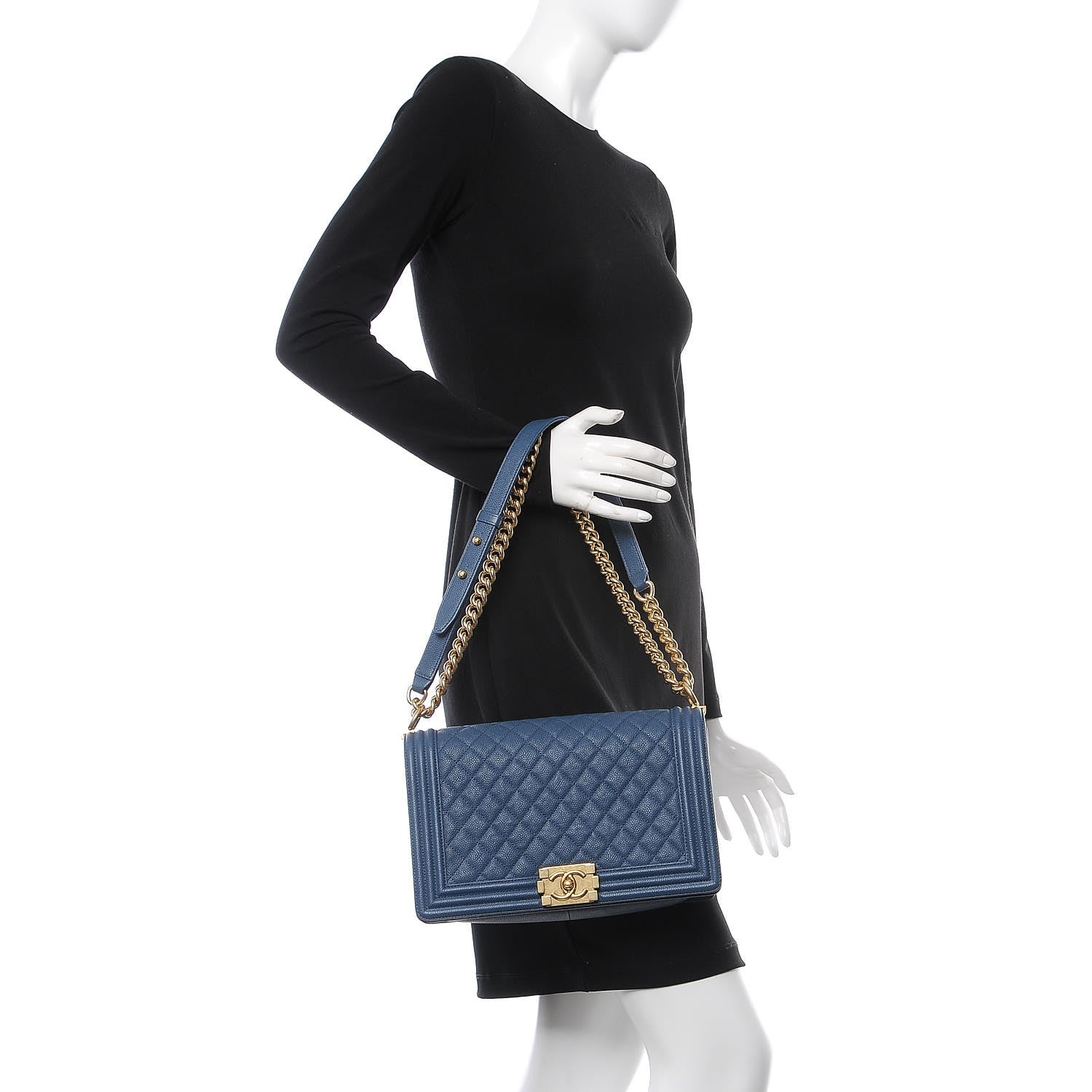 Chanel Caviar Quilted New Medium Boy Flap Blue 3 of 8