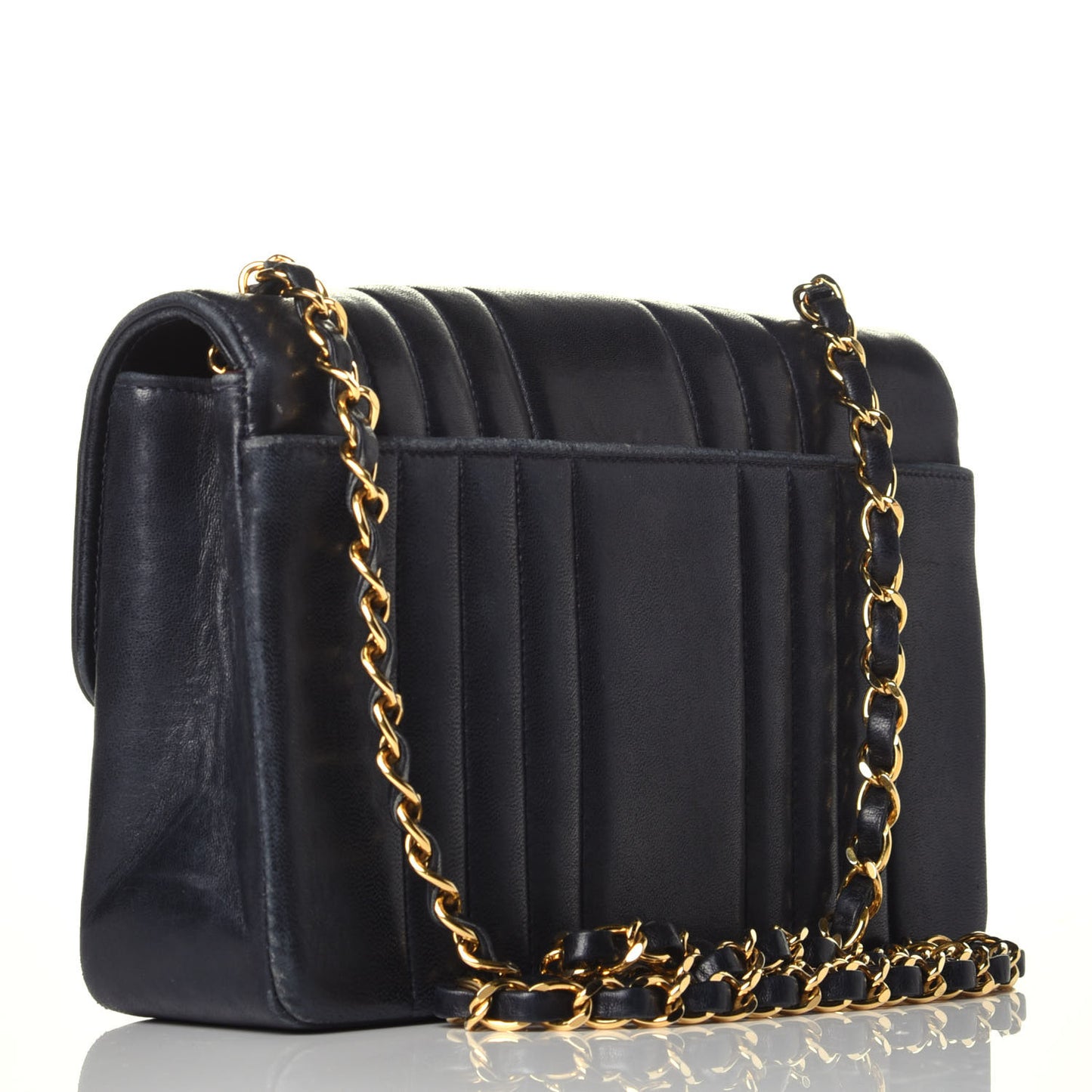 Lambskin Vertical Quillt Jumbo Single Flap Black