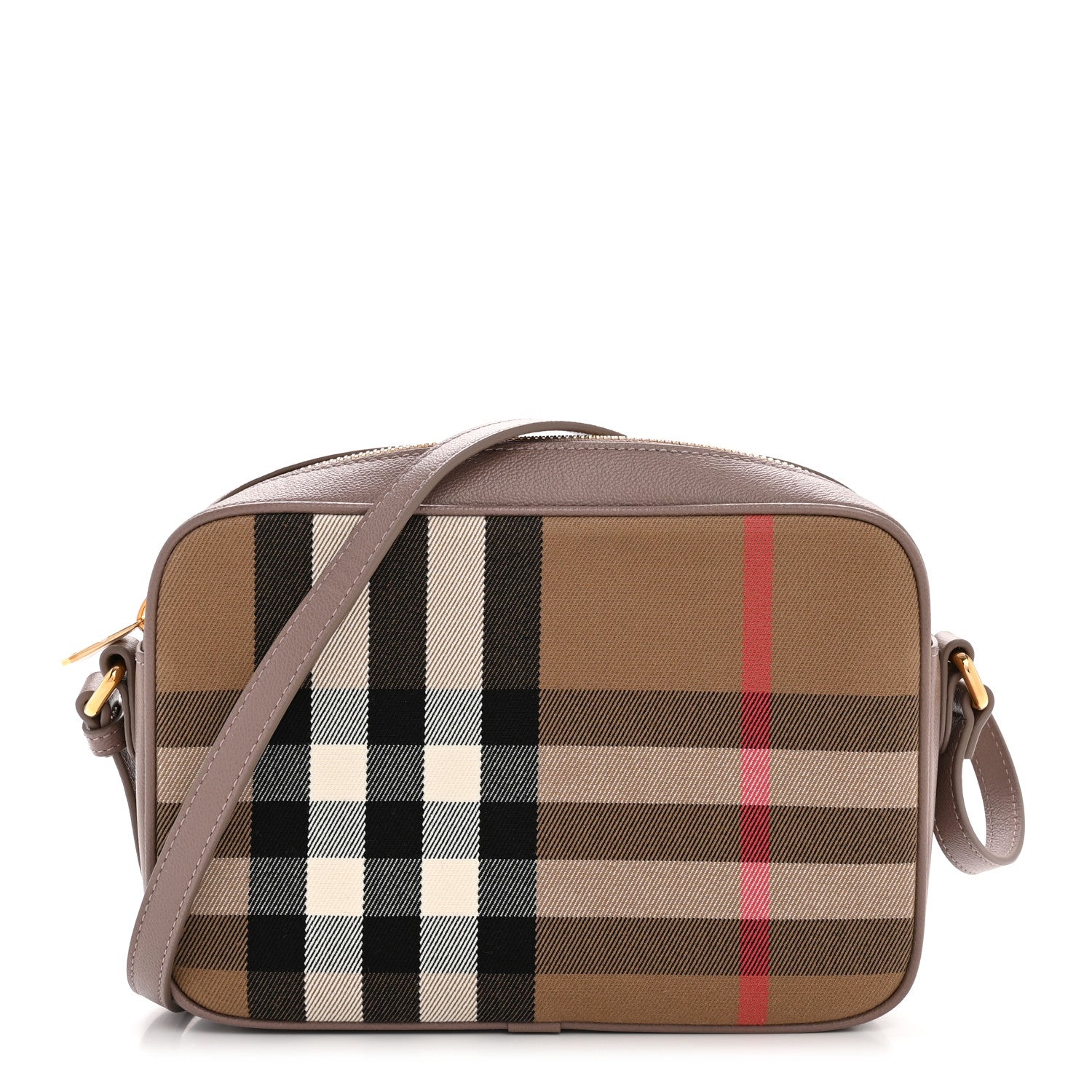 Burberry Calfskin House Check Large Camera Bag Grey Mink 1 of 11