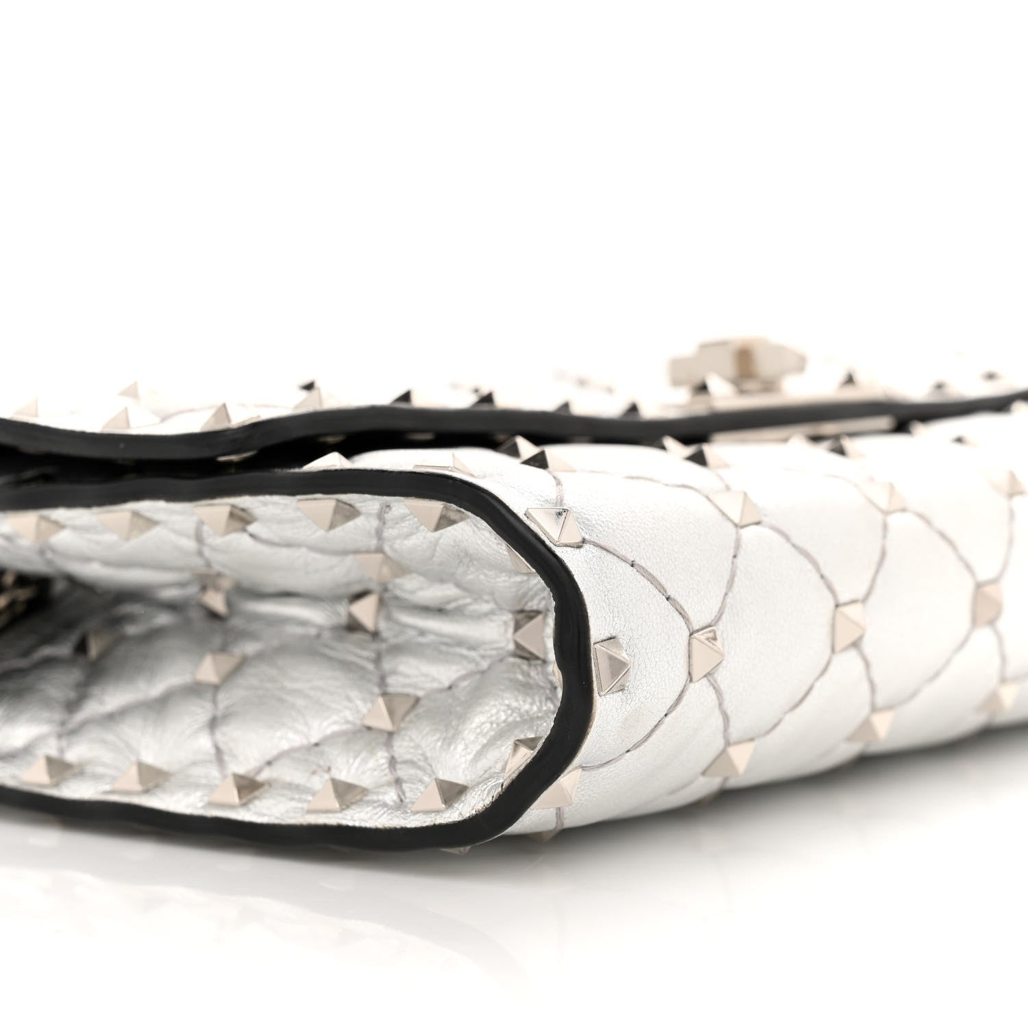 Valentino Garavani Metallic Nappa Rockstud Spike Wallet on Chain Silver 8 of 12