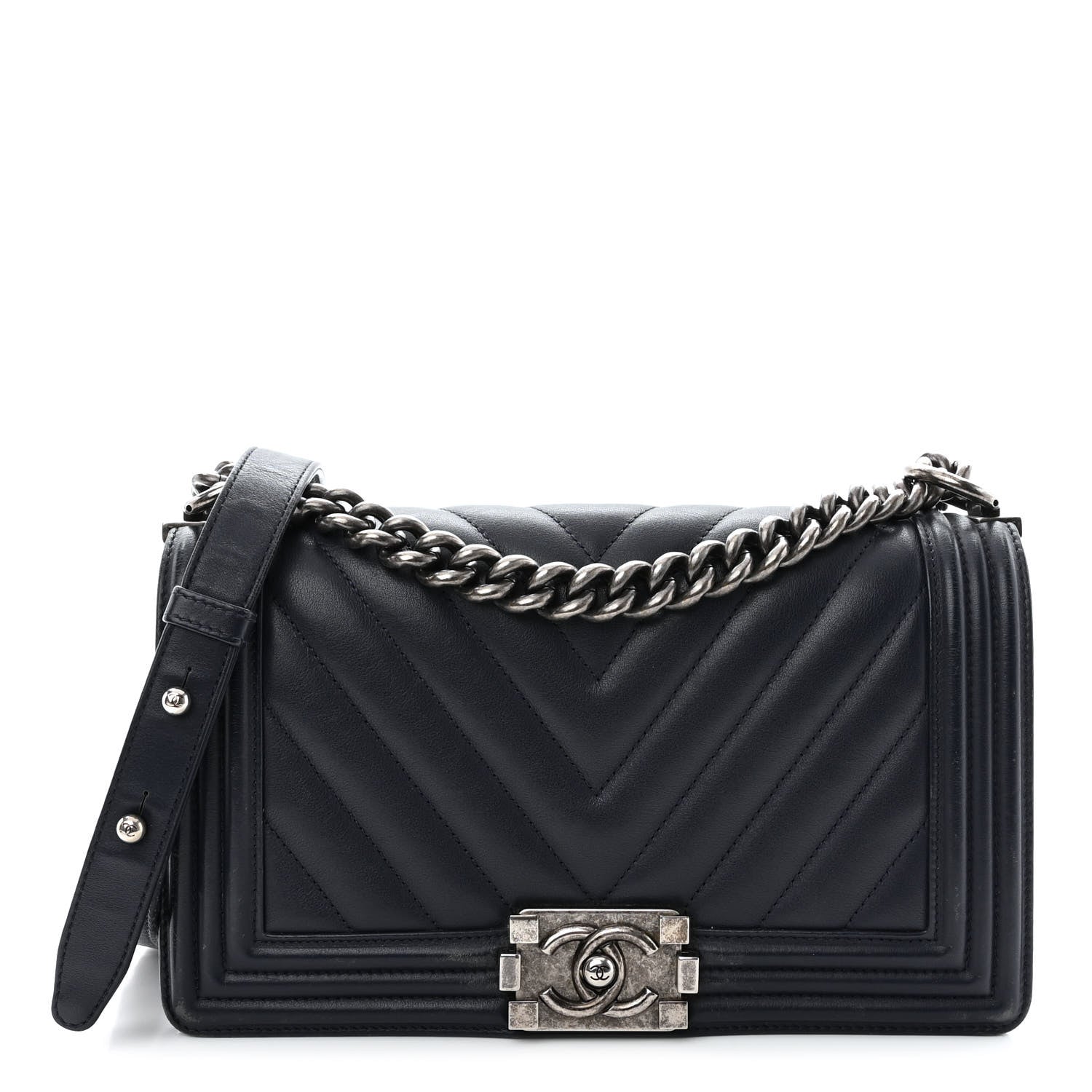 Chanel Calfskin Chevron Medium Boy Flap Navy 1 of 11