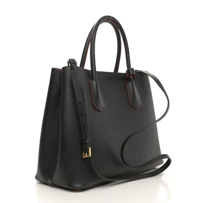 Prada Saffiano Cuir Small Double Bag Black Fuoco 3 of 16