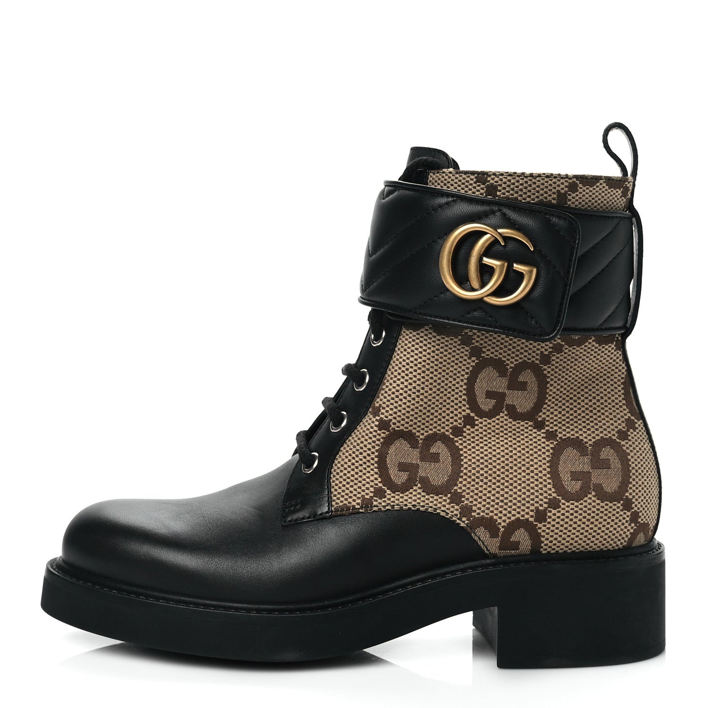 Flores Calfskin Monogram Maxi GG Nappa Matelasse Double G 40mm Ankle Boots 37.5 Black Camel Ebony
