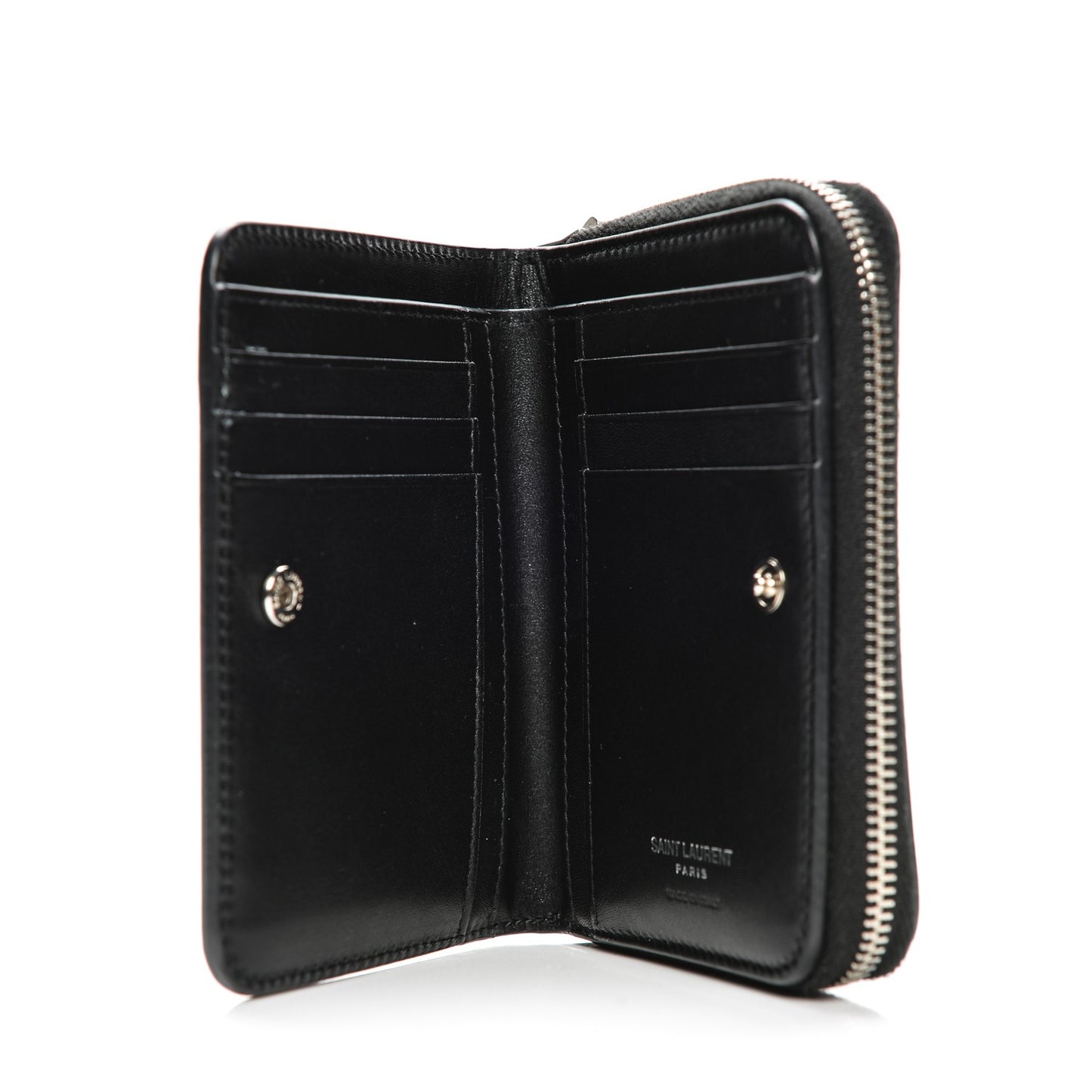 Calfskin Star Embellished Compact Zip Around Wallet Black
