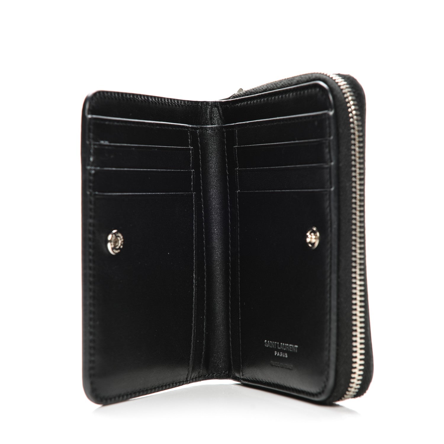 Saint Laurent Calfskin Star Embellished Compact Zip Around Wallet Black 5 of 6