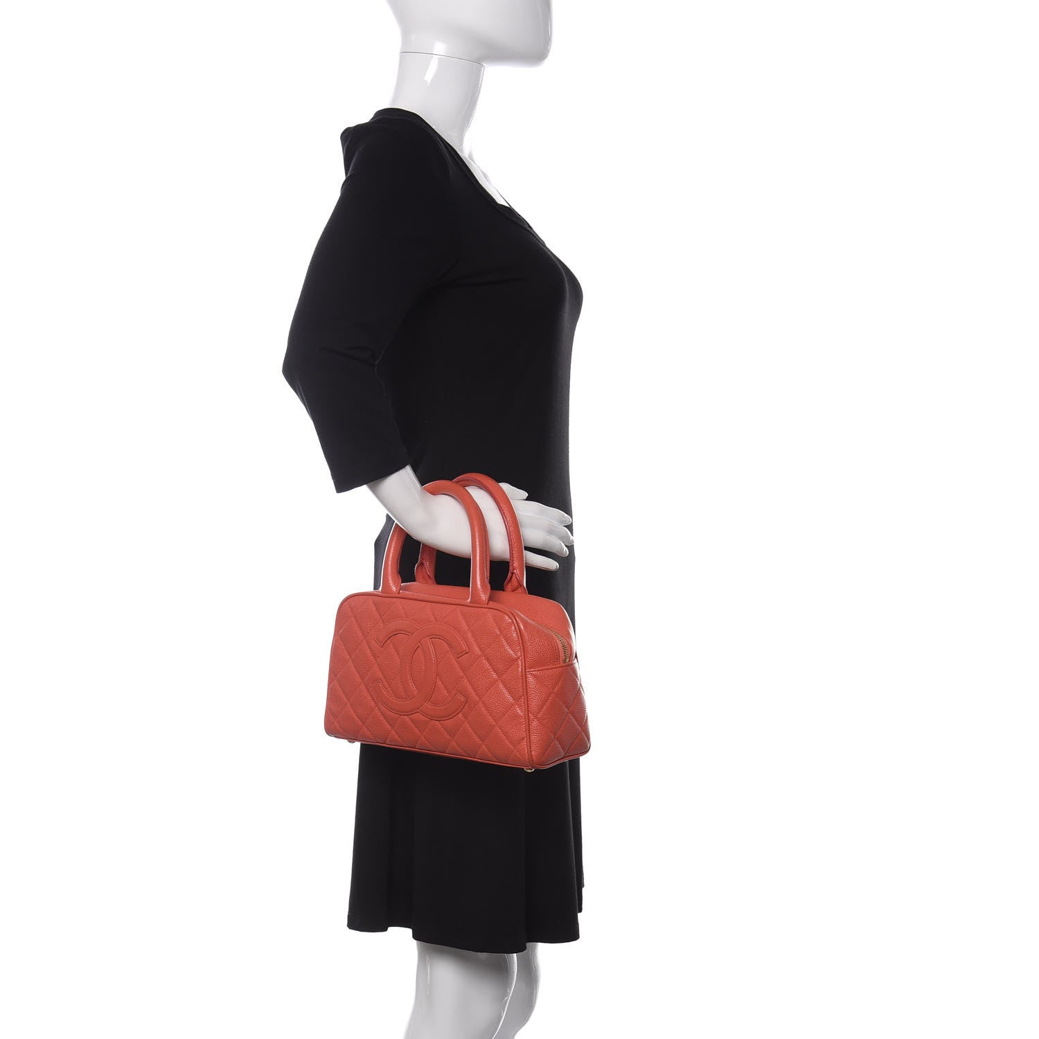 Chanel Caviar Quilted Small Bowler Coral 2 of 9