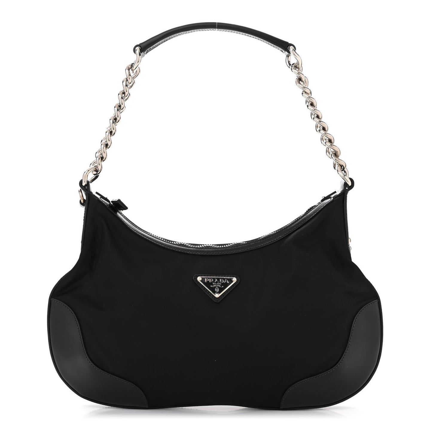 Tessuto Nylon Calfskin Chain Shoulder Bag Black
