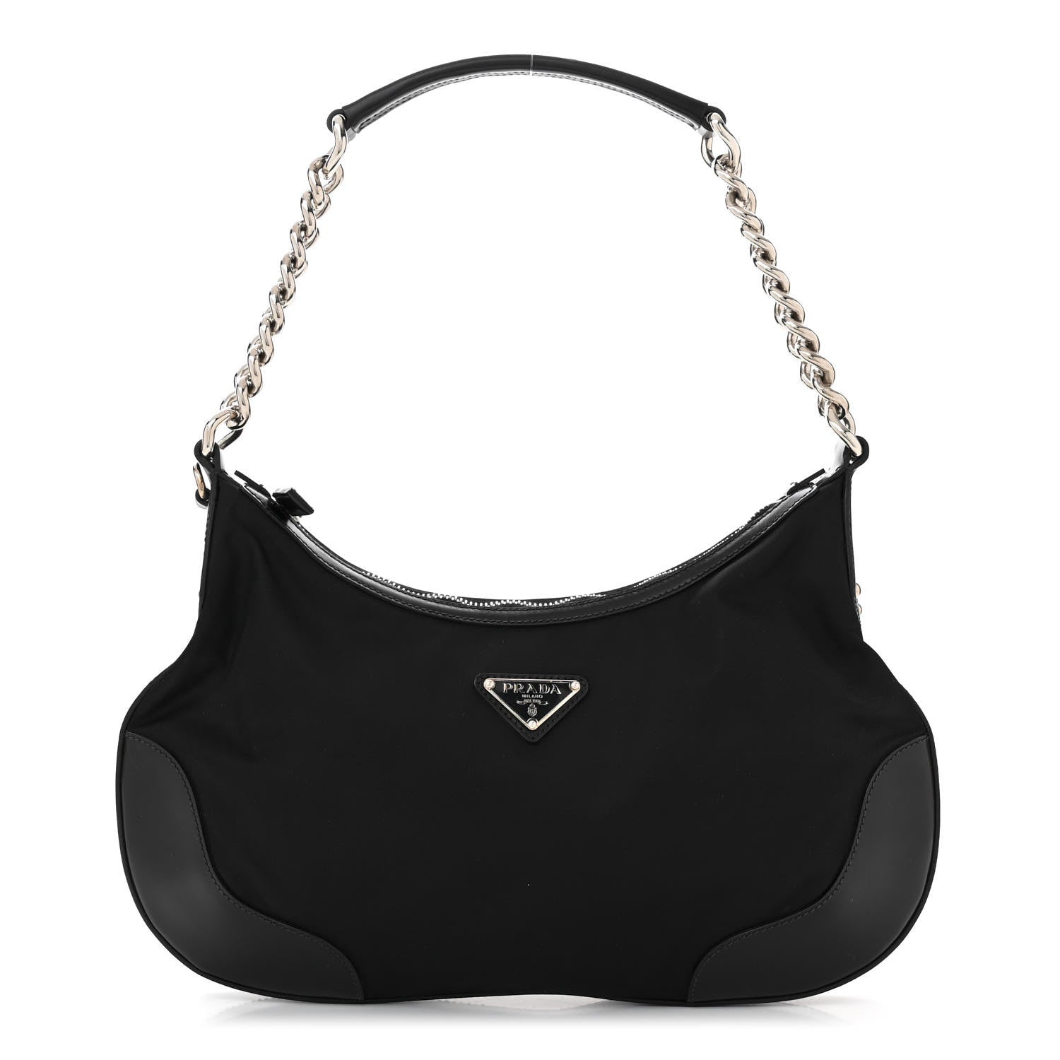 Prada Tessuto Nylon Calfskin Chain Shoulder Bag Black 1 of 11
