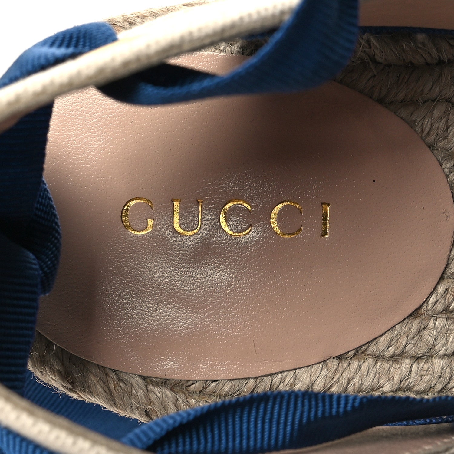 Gucci Canvas GG Ankle Wrap Platform Espadrille Wedges 37 Mystic White Royale Blue 7 of 8