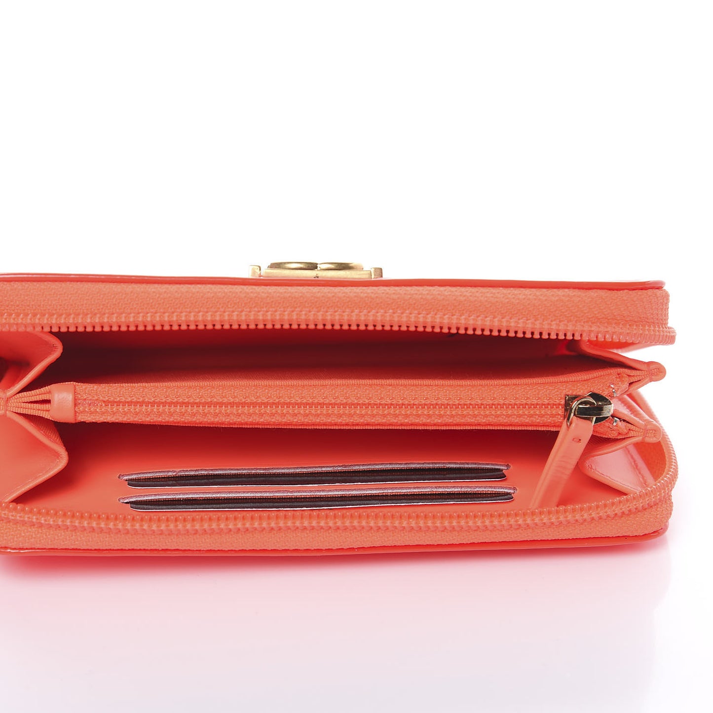 Patent Quilted Small Boy Zip Around Wallet Orange