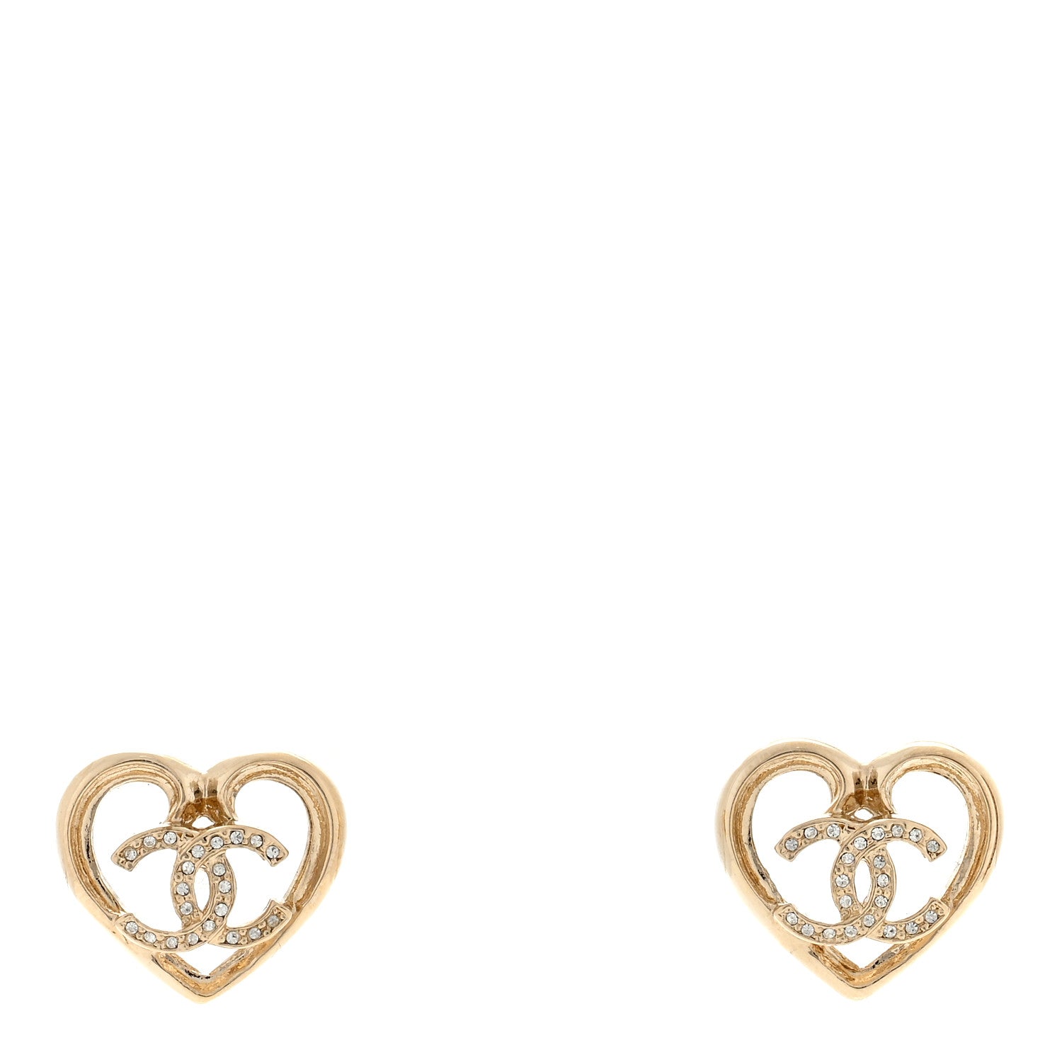 Chanel Metal Crystal CC Logo Heart Earrings Gold 1 of 4