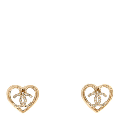 Chanel Metal Crystal CC Logo Heart Earrings Gold 1 of 4
