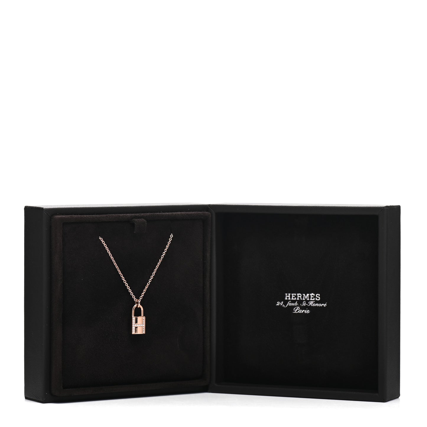 18K Rose Gold Diamond Amulettes Cadenas Pendant Necklace