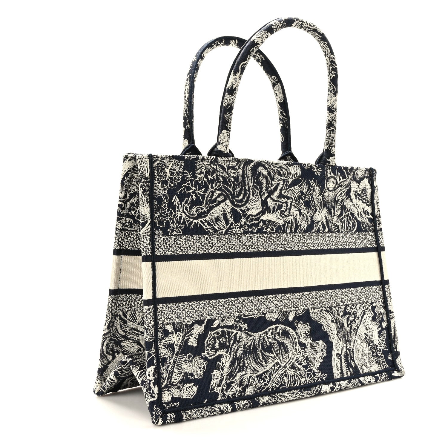 Christian Dior Canvas Embroidered Medium Toile De Jouy Reverse Book Tote Blue 3 of 9