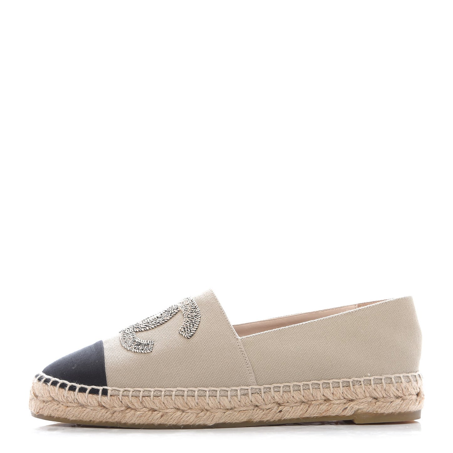 Canvas Grosgrain CC Espadrilles 39 Beige Black