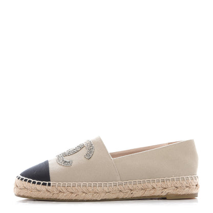 Chanel Canvas Grosgrain CC Espadrilles 39 Beige Black 1 of 7