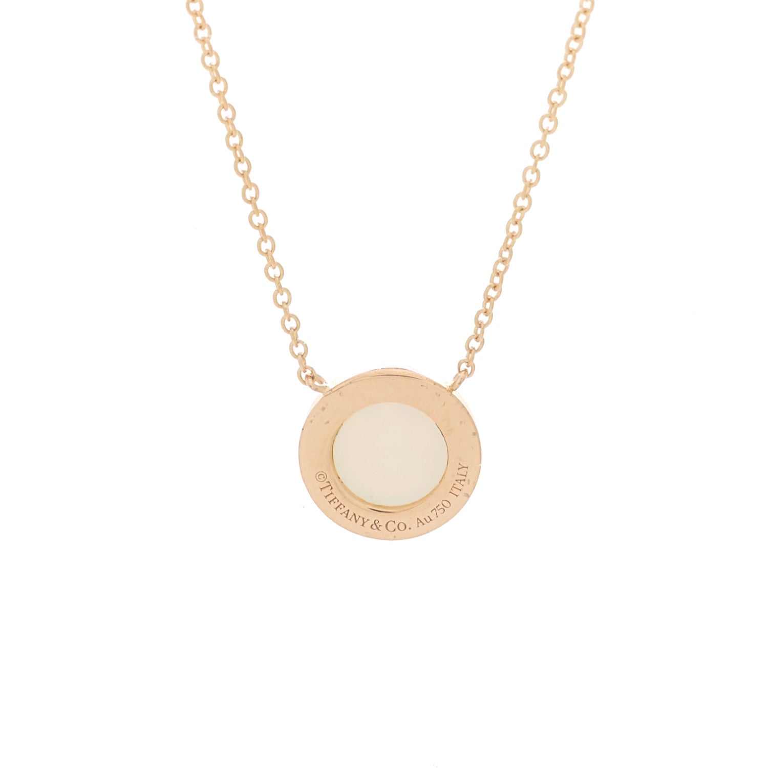 Tiffany 18K Rose Gold Diamond Mother of Pearl Small T Circle Pendant Necklace 5 of 5