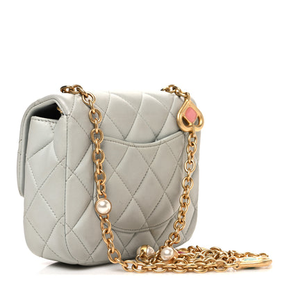 Chanel Lambskin Enamel Pearl Quilted Mini Charm Me Square Flap Light Blue 3 of 10