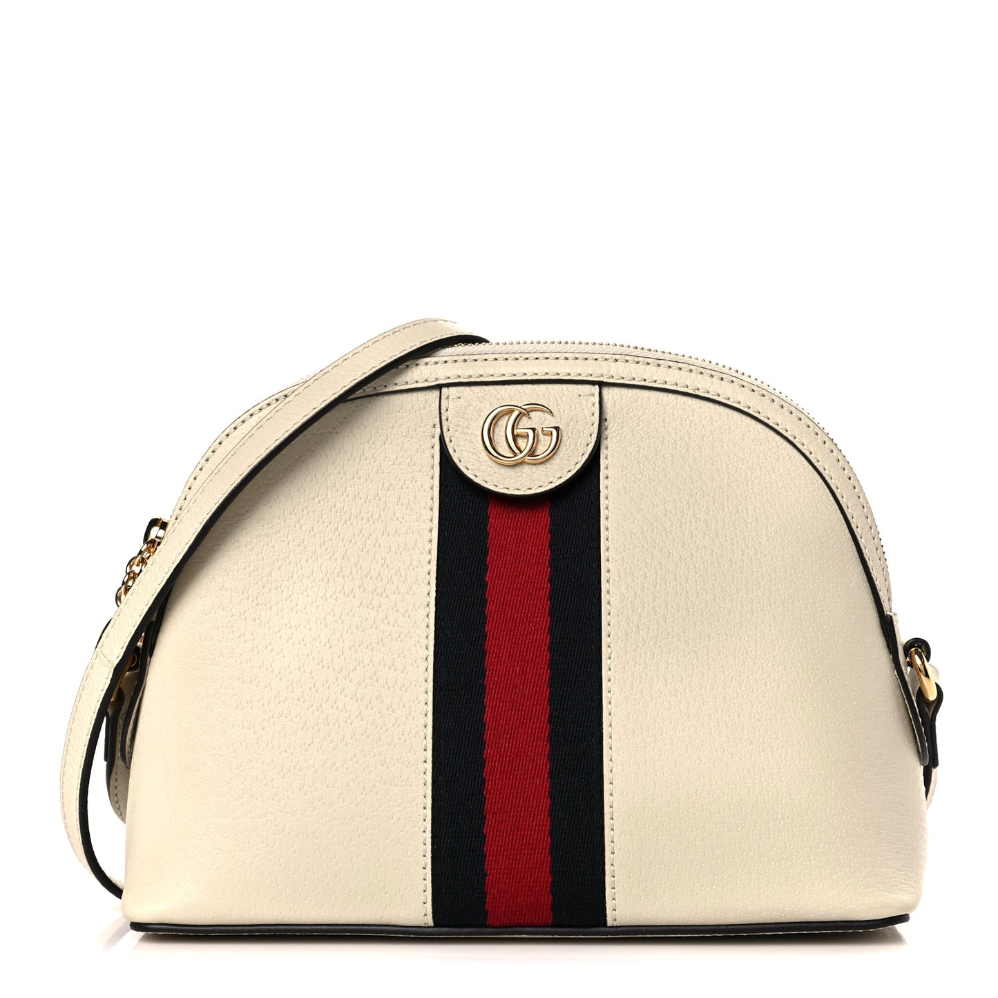 Textured Dollar Calfskin Web Small Ophidia Dome Shoulder Bag Mystic White