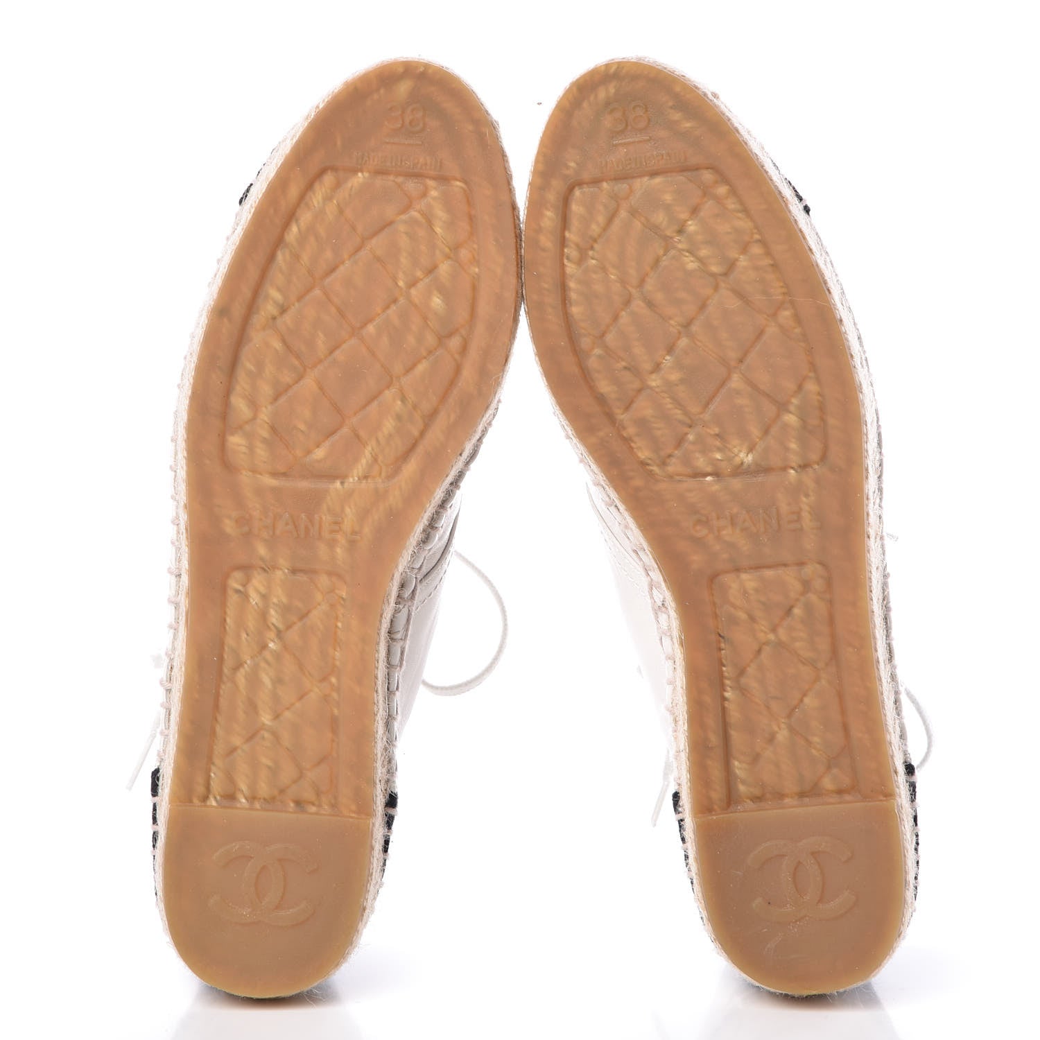 Chanel Lambskin Canvas Cap Toe Lace Up Espadrilles 38 White Black 5 of 11