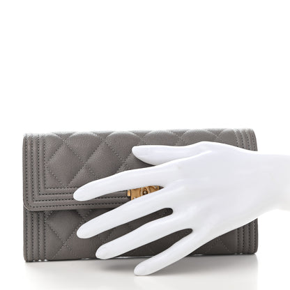 Chanel Caviar Quilted Large Boy Gusset Flap Wallet Grey 2 of 9