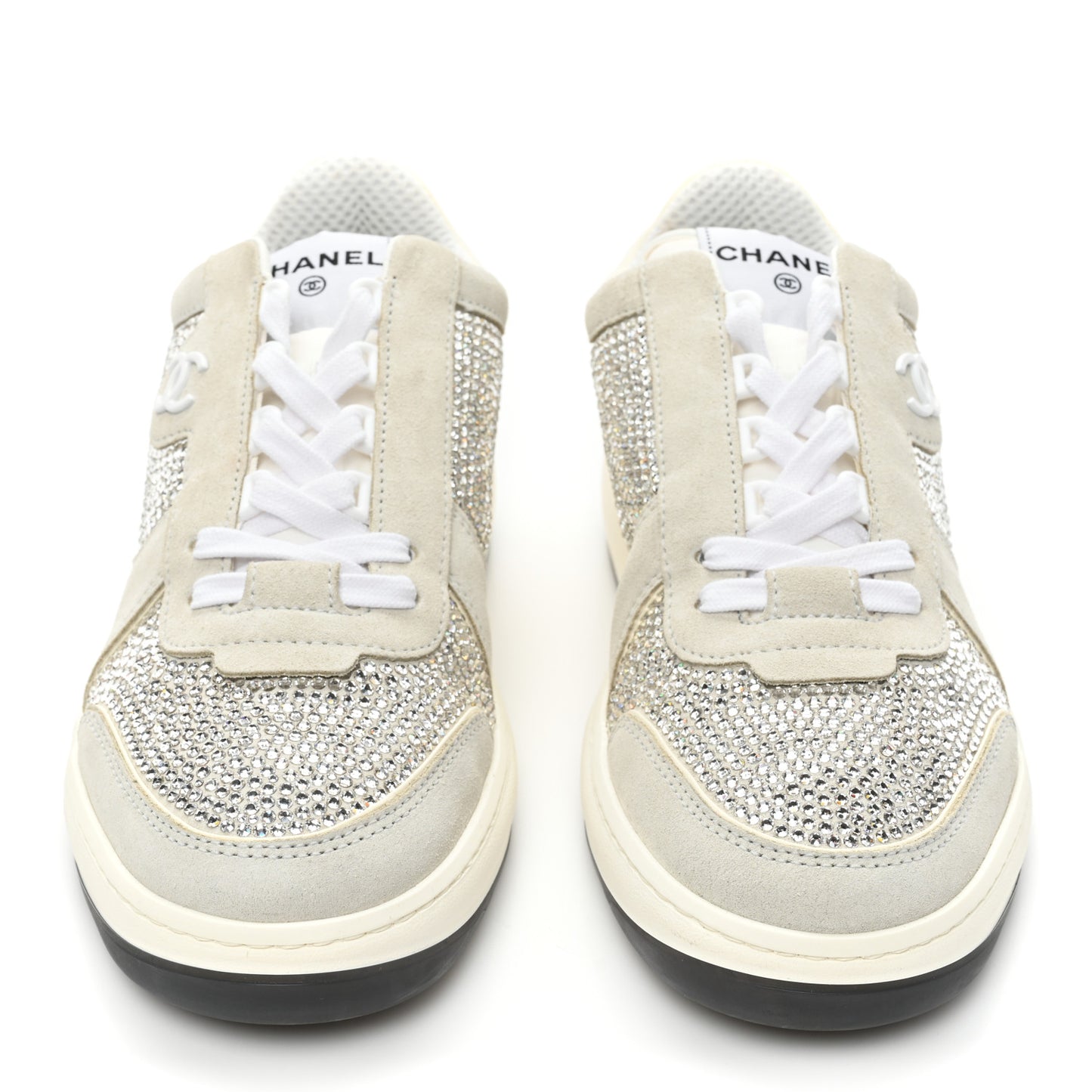 Calfskin Suede Crystal Womens CC Sneakers 40 White
