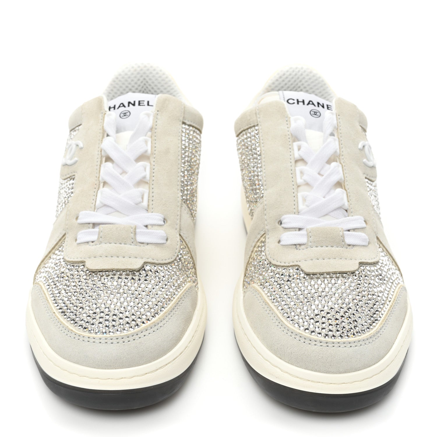 Chanel Calfskin Suede Crystal Womens CC Sneakers 40 White 2 of 9