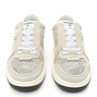 Chanel Calfskin Suede Crystal Womens CC Sneakers 40 White 2 of 9