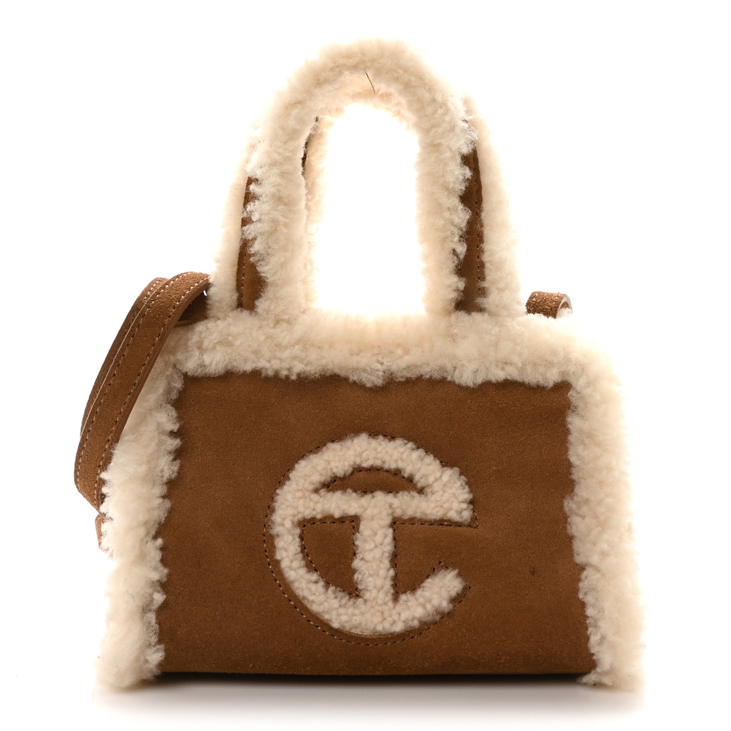 X UGG Suede shearling Small Shopping Bag Chestnut