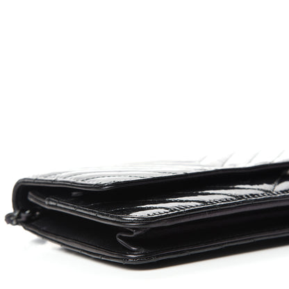 Chanel Patent Metallic Crumpled Calfskin Chevron Quilted Wallet On Chain WOC Black 6 of 14